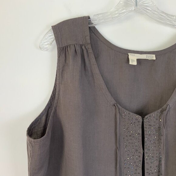 EILEEN FISHER Irish Linen Tunic Beaded Sleeveless Tank Top Purple-Brown Sz 1X - Picture 4 of 16